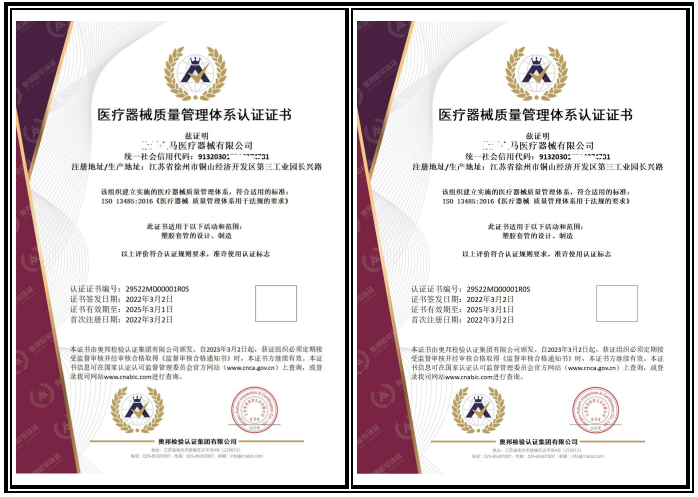 ISO13485医疗器械管理体系认证 证书样本